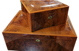 Custom Luxurious Wooden Box Manufacturer High Gloss Lacquer Tree Burl Wooden Watch Box Design Moveable Watch Tray w/storage box